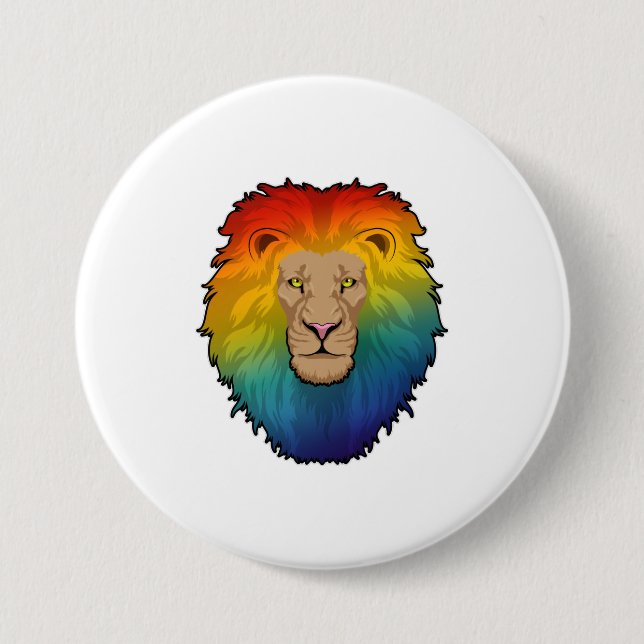 Lion in Rainbow Colours 7.5 Cm Round Badge (Front)