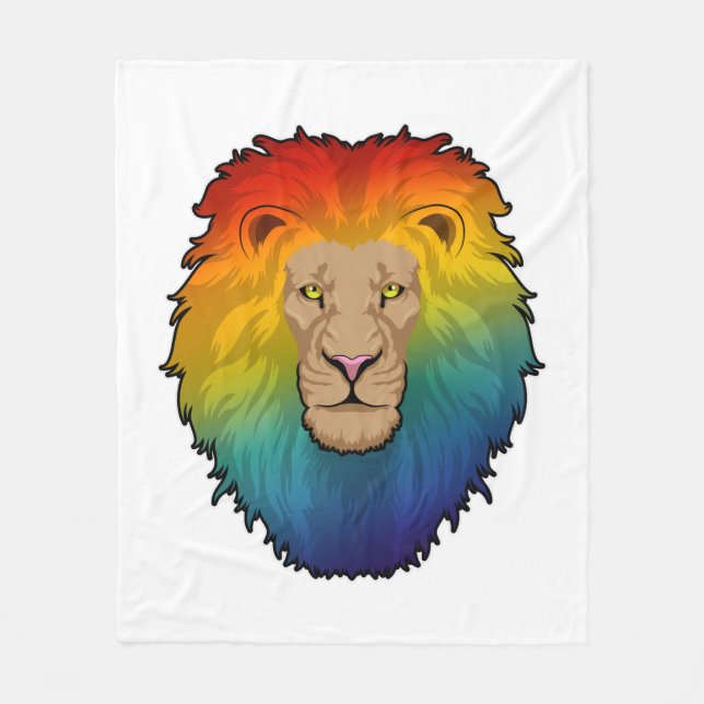 Lion in Rainbow Colours Fleece Blanket (Front)