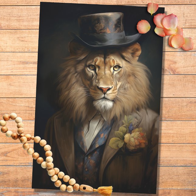 Lion in Suit, Hat with Flowers 1 Decoupage Paper (Creator Uploaded)