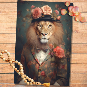 Lion in Suit, Hat with Flowers 2 Decoupage Paper