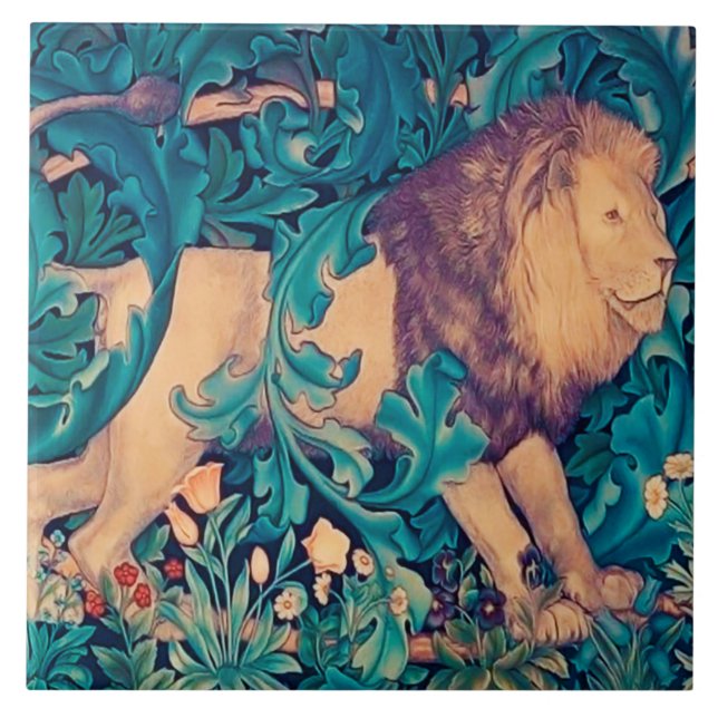 Lion in The Forest, William Morris Ceramic Tile (Front)