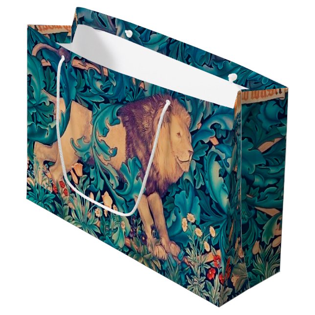 Lion in The Forest, William Morris Large Gift Bag (Front Angled)