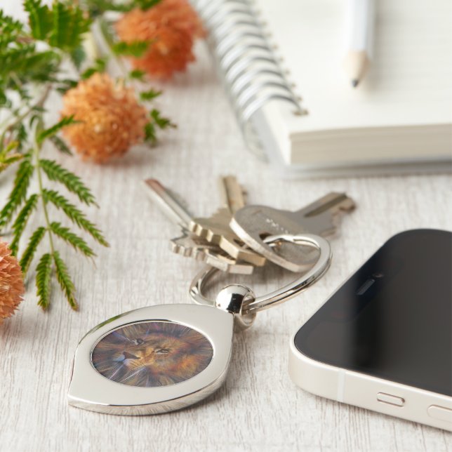 Lion in the Gallery Metal Key Ring (Side)