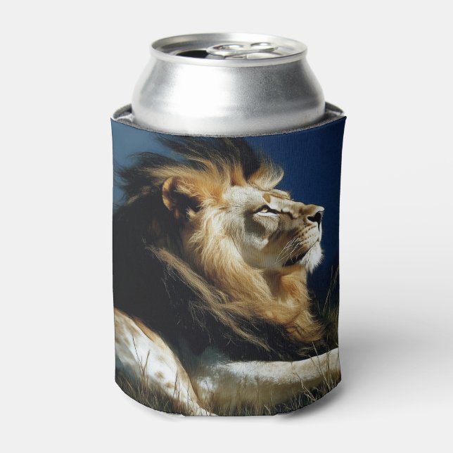 Lion in the Grass Big Cat Portrait Can Cooler (Can Front)