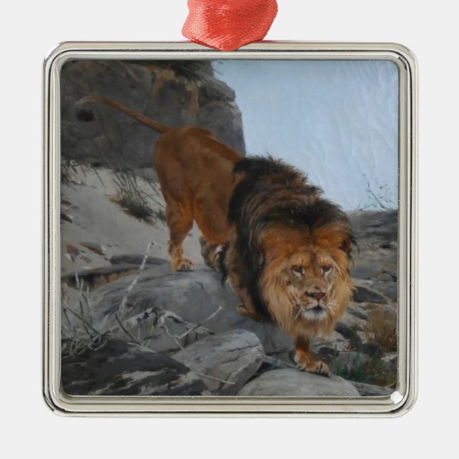 Lion in the Mountains (by Richard Friese) Metal Tree Decoration (Front)
