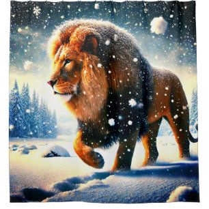 Lion in the Snow Shower Curtain