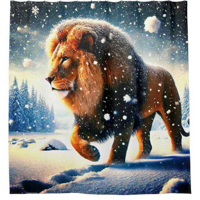 Lion in the Snow Shower Curtain (Front)