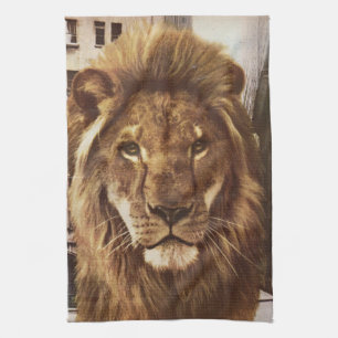 lion in town tea towel