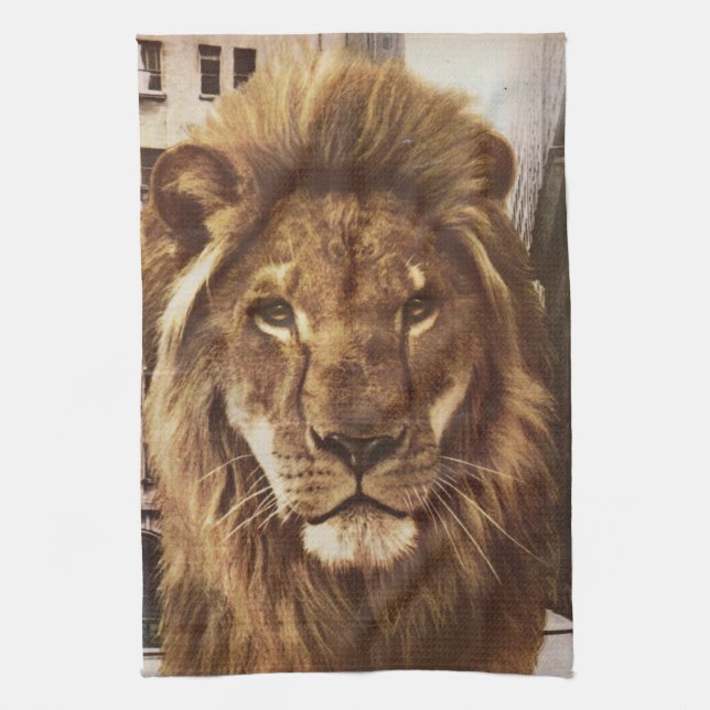 lion in town tea towel (Vertical)