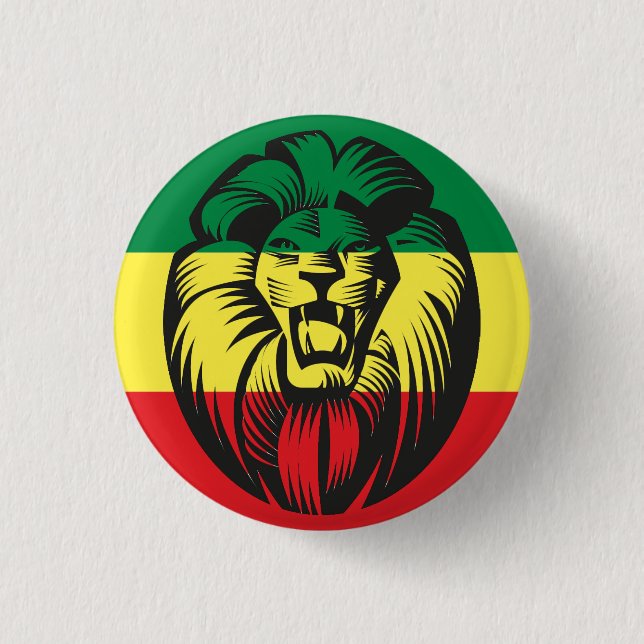Lion Jah Rastafari Rasta Reggae Roots Button (Front)