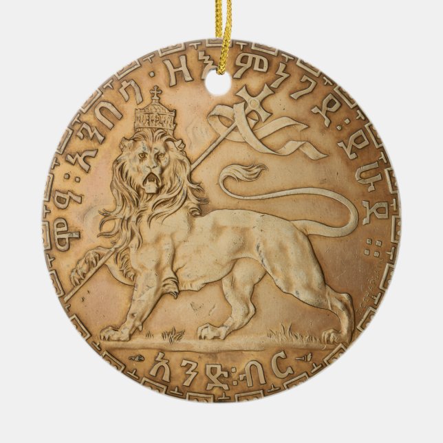 Lion Judah Haile Selassie I Jah Rastafari HIM  Ceramic Tree Decoration (Front)