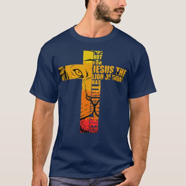 Lion Judah Jesus Cross Christ Bible verses Faith T-Shirt (Front)