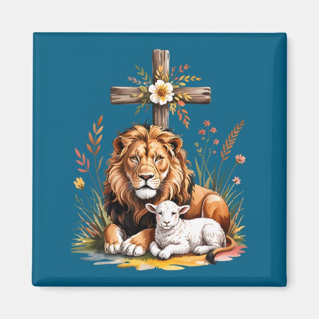 Lion Judah Lamb God Christian Scripture Design Magnet (Front)