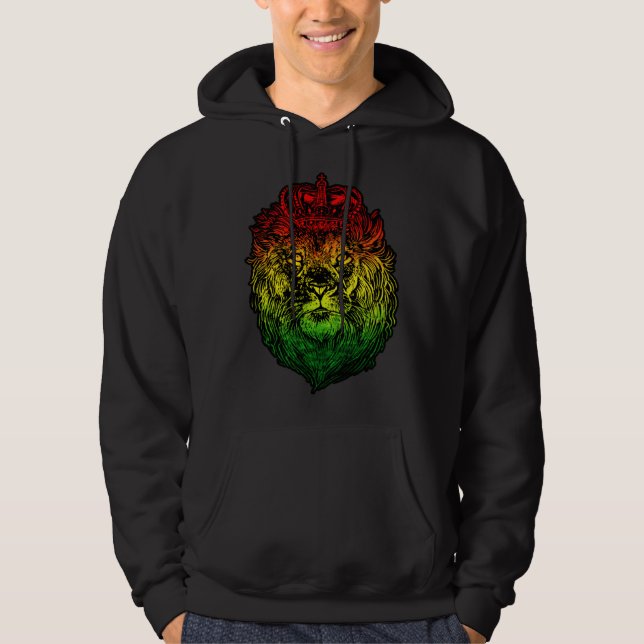 Lion Judah Rastafarian Ethiopian Lion  Reggaeton P Hoodie (Front)