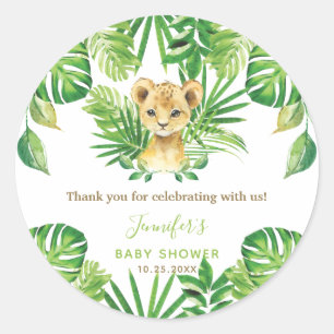 Lion Jungle Animals Greenery Neutral Baby Shower Classic Round Sticker