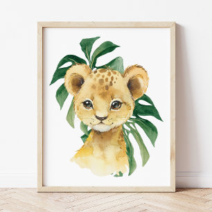Lion, Jungle Animals, Safari Animals, Palm Leaves Photo Print