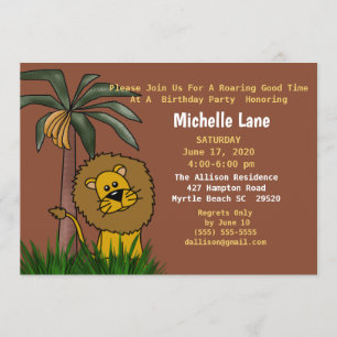 Lion Jungle Birthday Party Invitations