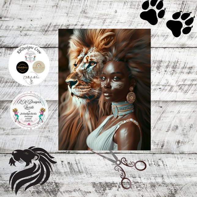 Lion Jungle Black Woman Decoupage Tissue Paper (Creator Uploaded)