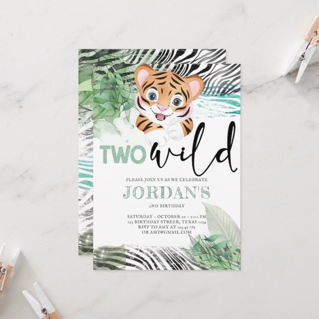 Lion Jungle Cute Second Birthday Invitation (Front/Back In Situ)