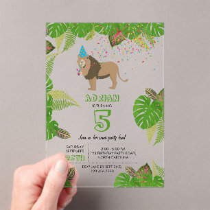 Lion Jungle Partying Animals Birthday Party Acrylic Invitations