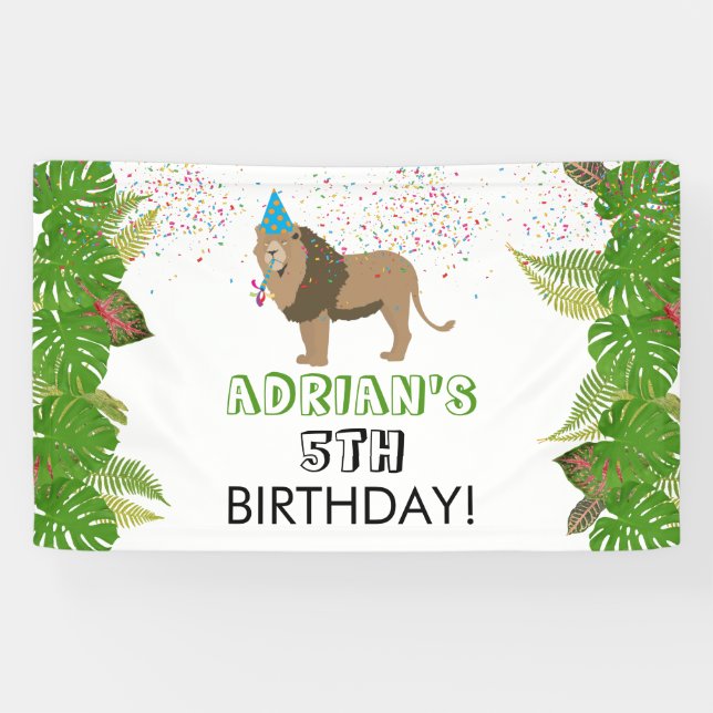 Lion Jungle Partying Animals Birthday Party Custom Banner (Horizontal)