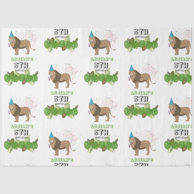 Lion Jungle Partying Animals Birthday Party Custom Tissue Paper (Front)