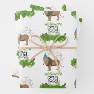 Lion Jungle Partying Animals Birthday Party Custom Wrapping Paper Sheet