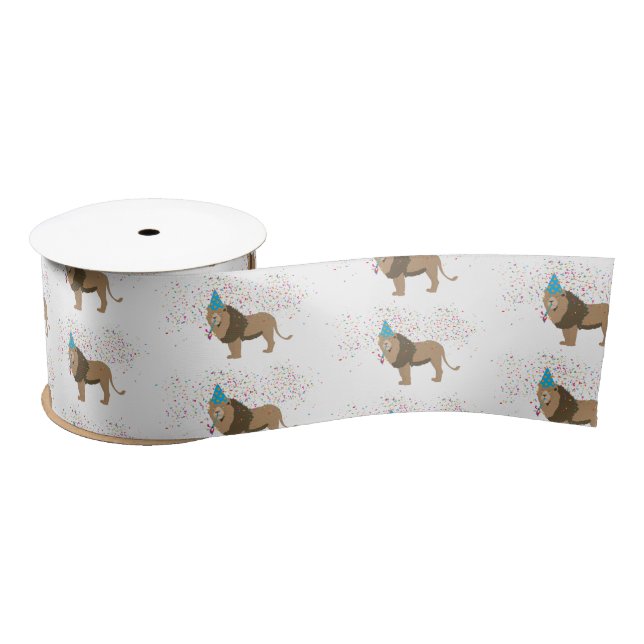 Lion Jungle Partying Animals Having a Party    Satin Ribbon (Spool)