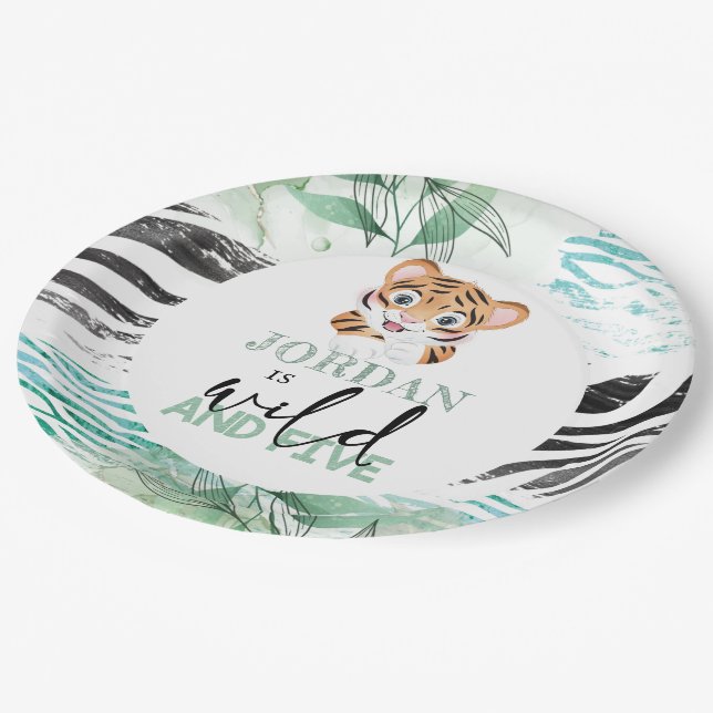 Lion Jungle Personalised 5th Birthday Paper Plate (Angled)