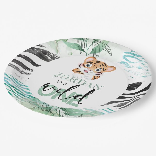 Lion Jungle Personalised First Birthday Paper Plate (Angled)