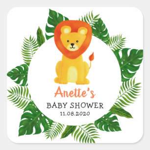 Lion Jungle Safari Animal Forest Baby Shower Square Sticker