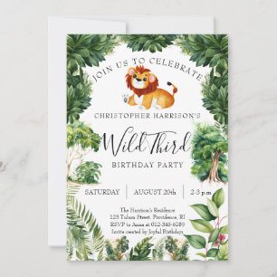 Lion Jungle Wild 3rd Birthday Invitation