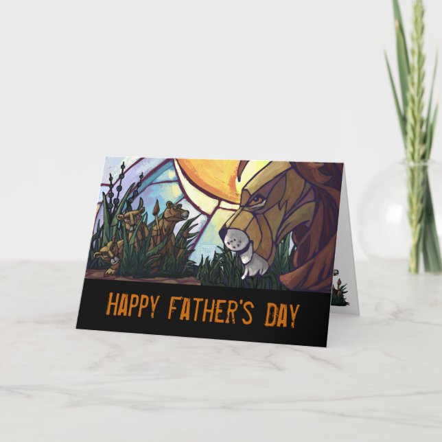 Lion King and Cubs Happy Father's Day Card (Front)