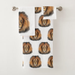 lion king of the jungle realistic male watercolor bath towel set