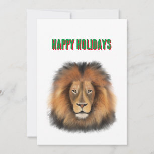 lion king of the jungle realistic male watercolor holiday card