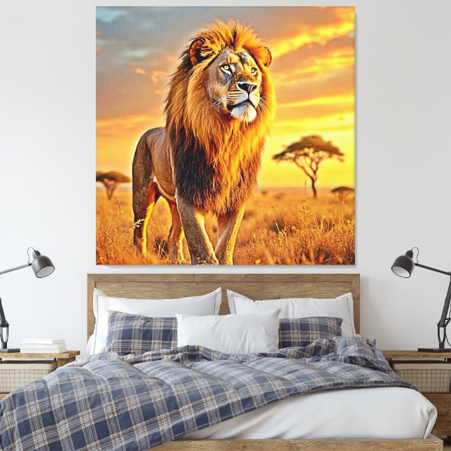 Lion King Savanna Sunset Design Canvas Print (Insitu(Bedroom))