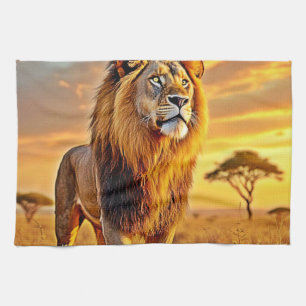 Lion King Savanna Sunset Design Tea Towel