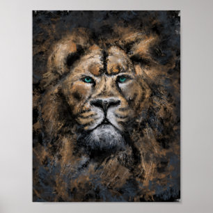 Lion King - Wild Animal Face Abstract Painting Art Poster