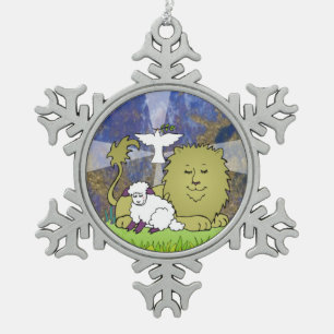 Lion, Lamb, and Dove Snowflake Pewter Christmas Ornament