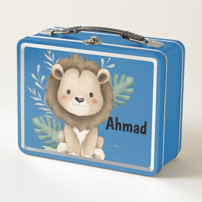 Lion& Leaves custom name Metal Lunch Box (Front)