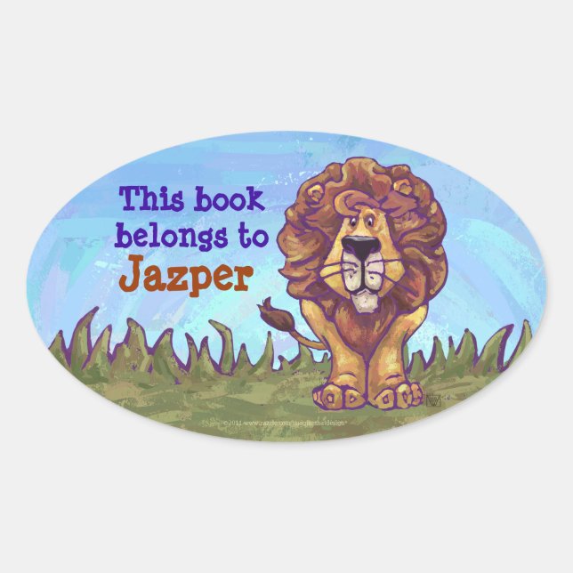 Lion Library Bookplate Oval Sticker (Front)