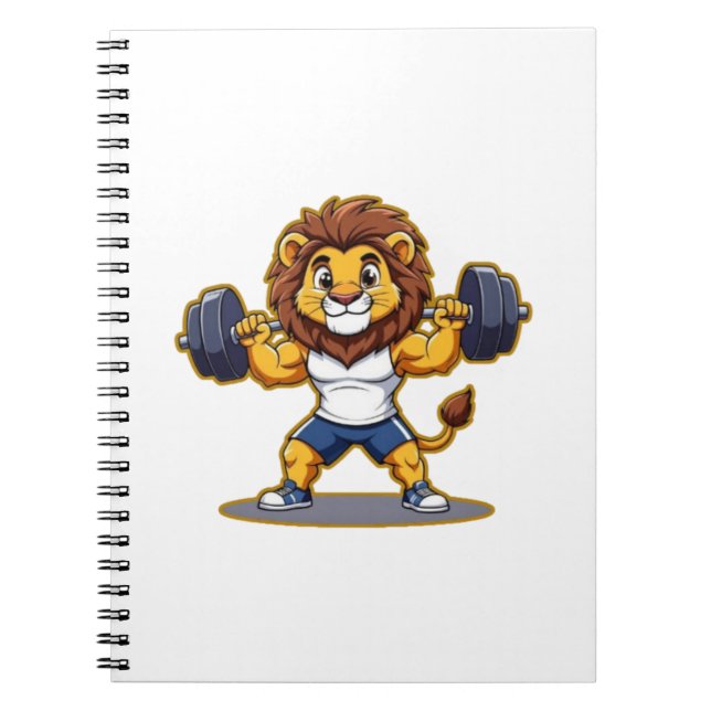 Lion Lifting Light Weights – Cute Gym Animal Illus Notebook (Front)