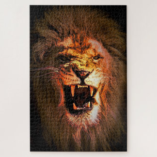 Lion/lion roaring at sunset/fierce lion- cartooned jigsaw puzzle