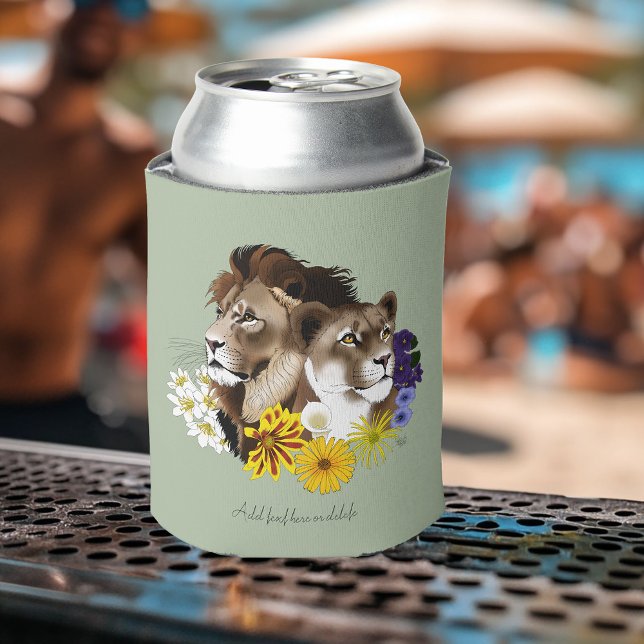 Lion Lioness Floral Green  Can Cooler (Creator Uploaded)
