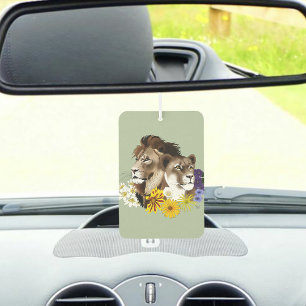 Lion Lioness Floral Green  Car Air Freshener