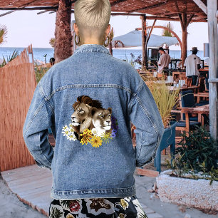 Lion Lioness Floral Green  Denim Jacket
