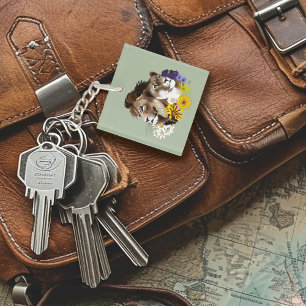 Lion Lioness Floral Green  Key Ring