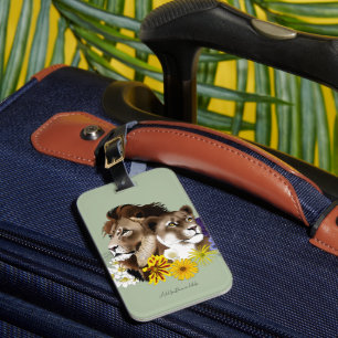 Lion Lioness Floral Green  Luggage Tag