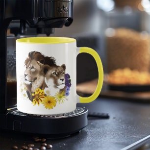 Lion Lioness Floral Green Mug