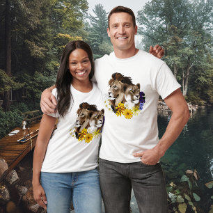 Lion Lioness Floral Green T-Shirt